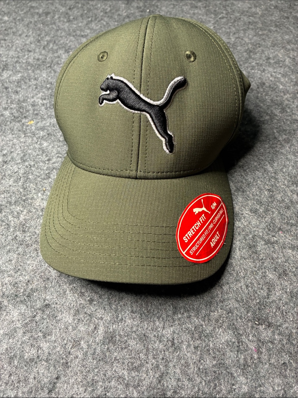 Puma Olive Green Stretch-Fit Men’s Cap with Black Logo